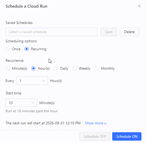 Setting a cloud extraction schedule in the Octoparse desktop app